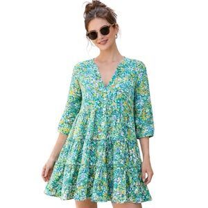 J.Crew Floral Babydoll Mini Dress Cotton Tiered Boho Cottagecore Fairycore 💙